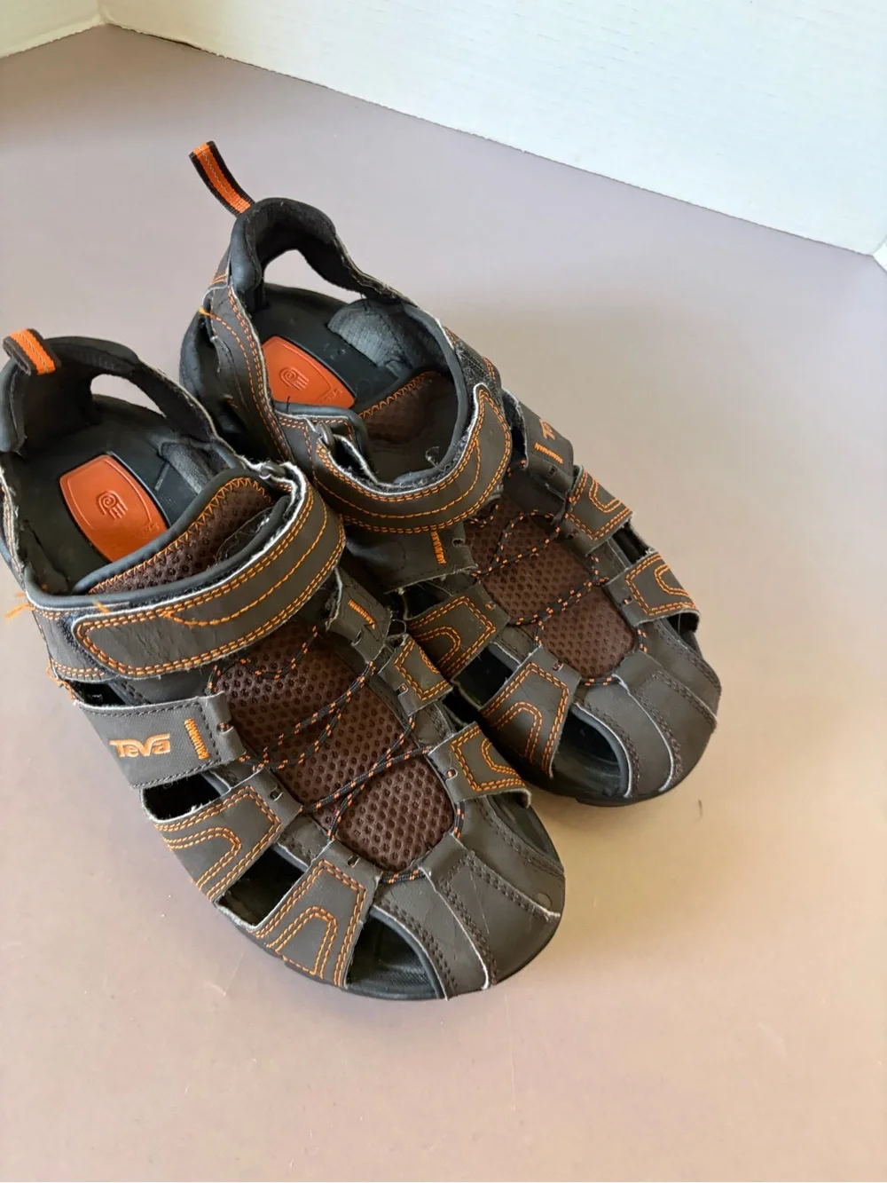 Teva Brown with Orange Stitching Outdoor Sandals